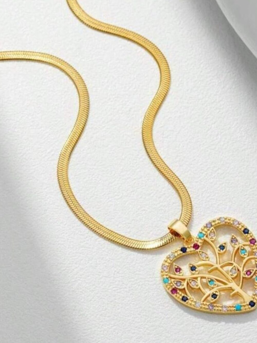 18K Gold Plated Tree Of Life Heart Gold Stainless Steel Necklace